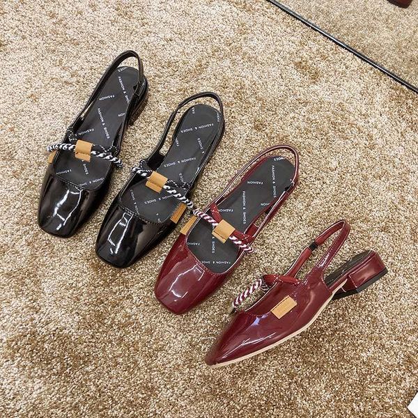 

2019 autumn patent leather shoes women loafers casual shoes ballet flats pointed toe shallow square toe slip-on ladies loafer, Black