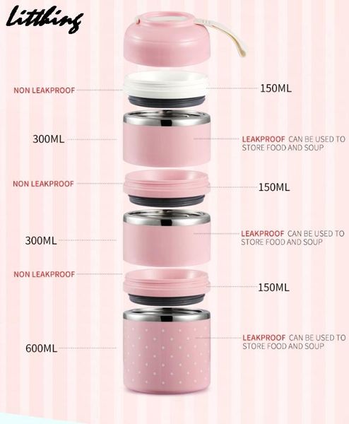 

litthing japanese stainless steel lunch box bag for kids school picnic portable bento box candy leak-proof container, Blue;pink