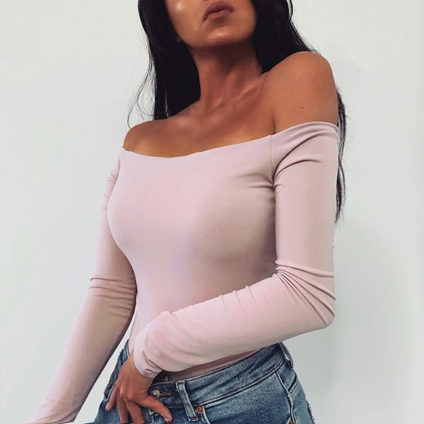 

women bodysuit one word collar clothes slim fit solid body knitted bodycon bandage jumpsuit female, Black;white