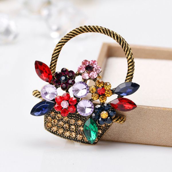 

vintage colorful brooches rhinestone flower basket shape brooch for women fashion coat pbrooches popular small gifts, Gray