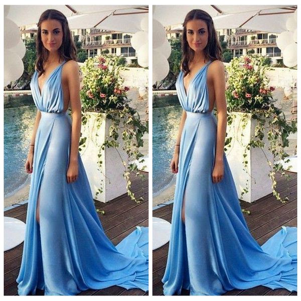 

2019 spaghetti mermaid prom dresses split formal long backless special occasion party gowns evening party gowns formal vestidos, Black