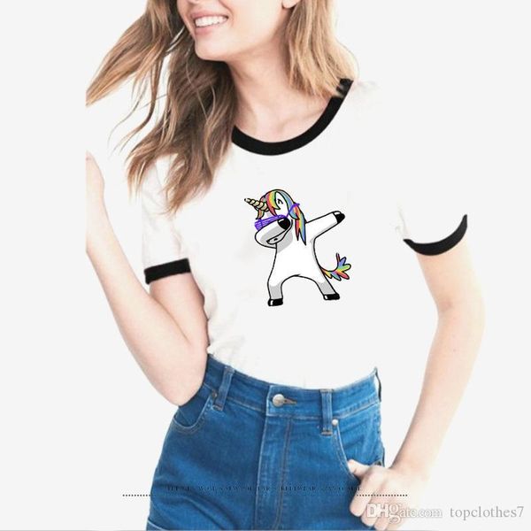 

hip-hop unicorn t-shirt women short sleeve t-shirts fashion panda&pug cat cartoon printed hip hop tee shirts plus size, White