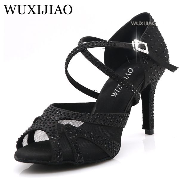 

wuxijiao women's shoes jazz sneakers high heel black rhinestone dance shoes latin dance