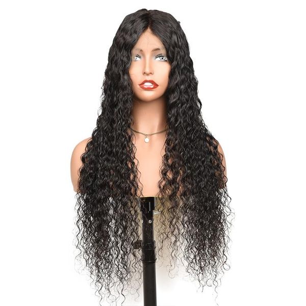 

hair water wave wig lace front human hair wigs 180 density brazilian wet and wavy pre plucked 360 lace frontal wig, Black;brown