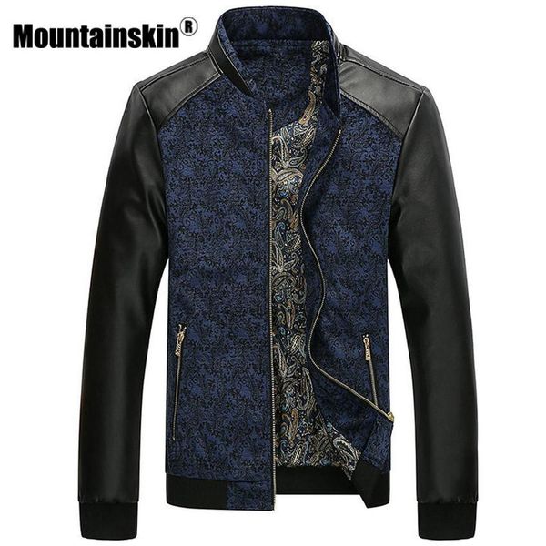 

mountainskin pu leather patchwork men's jackets 6xl autumn fashion coats men outerwear stand collar male clothing slim fit sa332mx19092, Black;brown