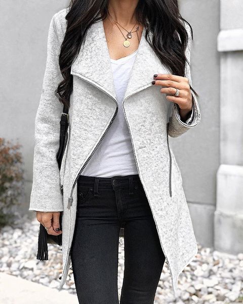 

gray long slim coat women spring 2019 long sleeve coat female jumper winter irregular zipper outwear ladies wholesale, Black