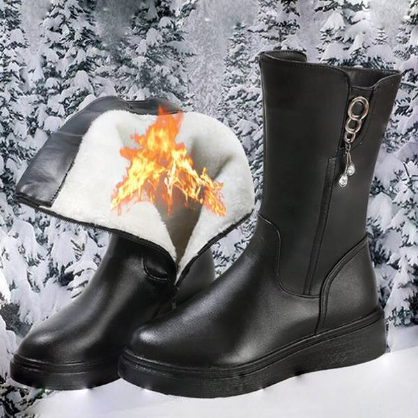 

winter women's mid boots accessories plush round head non-slip winter shoes, Black