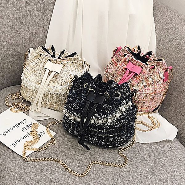

bag for women 2020 high-end versatile chain bags wool drawstring bucket bags pearl shoulder handbags