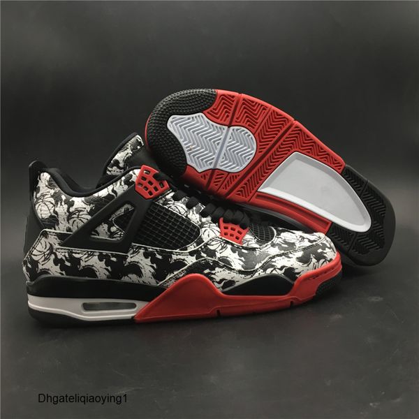 

new 4 iv tattoo black red men basketball shoes sports sneakers comfortable trainers size 7-13