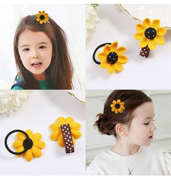 

new children sunflower color flower hair ring hairpin girl baby cute elastic rubber band princess headdress hair accessories, Slivery;white