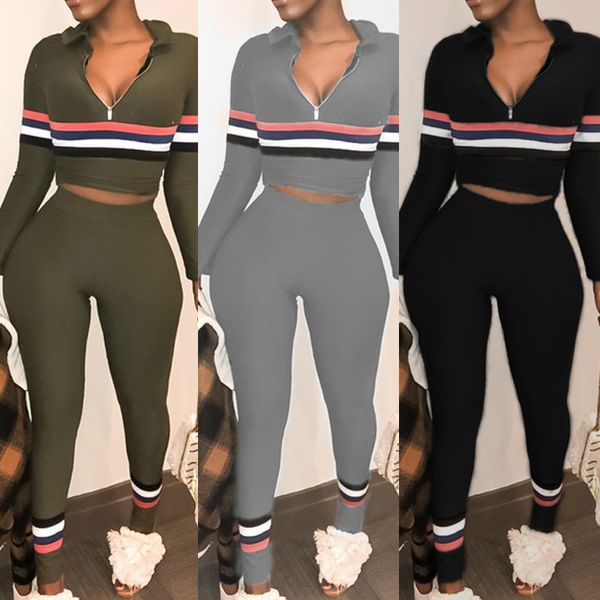 

Women's Sports Suit Explosion Models Fashion Striped Hooded Spell Color Stitching Waist Pencil Pants Sexy Suit Size S-3XL