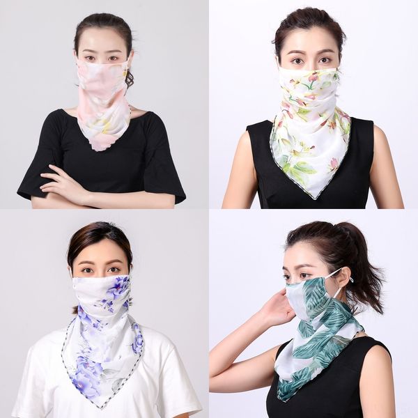 

v2kla half women 16 face mask scarf styles silk chiffon handkerchief outdoor windproof shipping face dust-proof sunshade masks scarf, Black