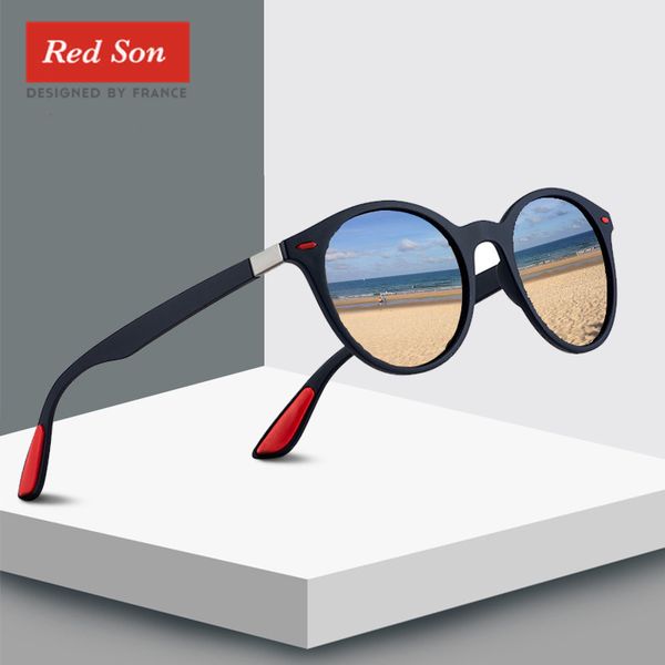 

red son 2019 fashion ultralight design polarized sunglasses men women oval frame tr90 legs round sun glasses driving goggles y200415, White;black