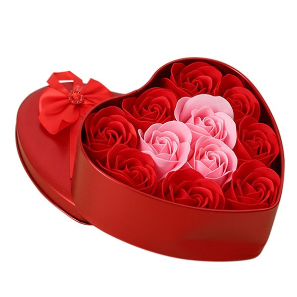 

11pcs/box artificial flowers rose soap flower heart shape diy wedding decoration for souvenir valentines day gifts flore-red