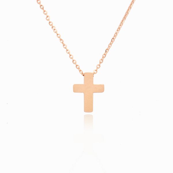 

18k rose gold smooth cross set chain clavicle chain au750 necklace + pendant female, Silver