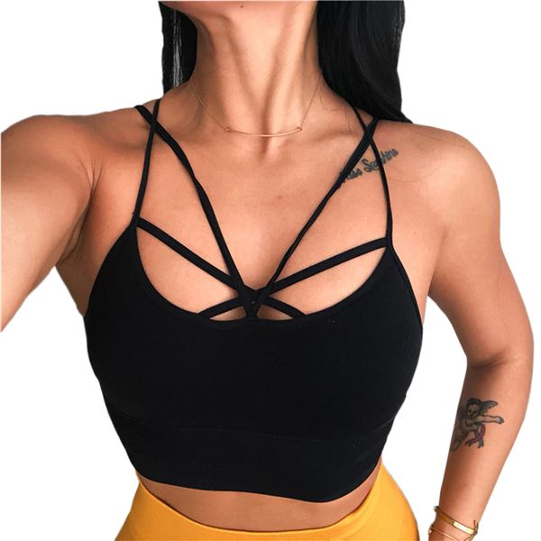 

ms yoga sport split strap seamless sports bra stretchy running crop bra for yoga gym workout fitness support padded, White;black