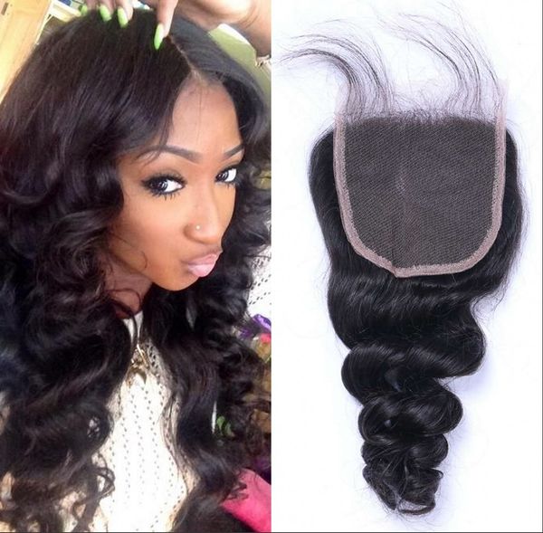 

шнурок закрытие сыпучей волны индийского человеческого волос natural color top затворы 4x4 швейцарского шнурок 8-20 дюймов волосы девственни, Black;brown