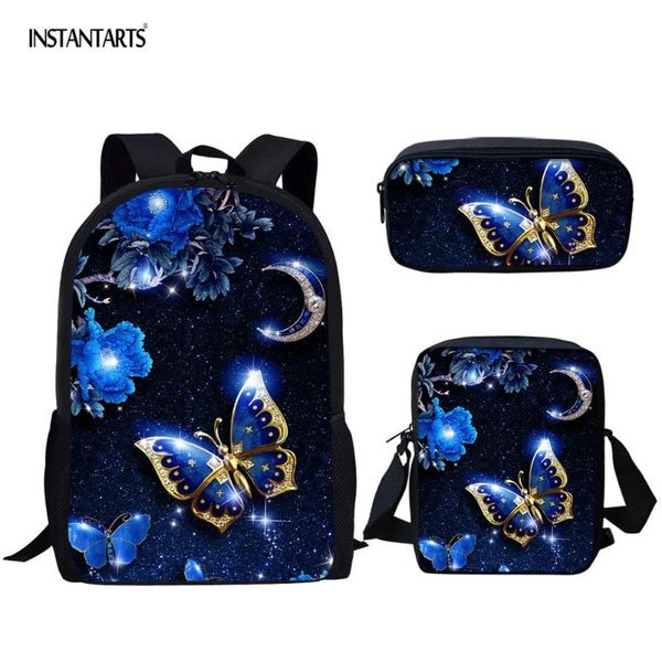 

instantarts beautiful butterflies design school bag set pencil bag girls 3d shoulder backpacks kids gift big satchel mochilas