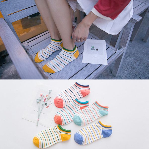 

new cotton women short socks spring summer thin pinstripe female shallow mouth sock stealth breathable hosiery, Black;white
