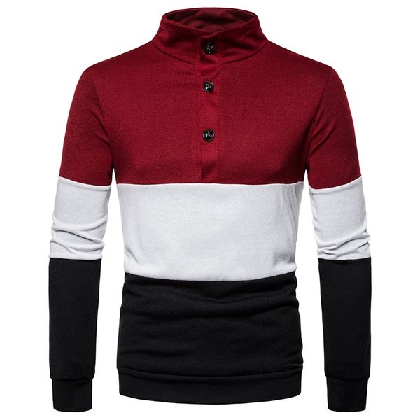 

dihope men's knitted sweaters casual patchwork jacketsthree-color stitching deep high collar pullover men's knitted sweaters, White;black