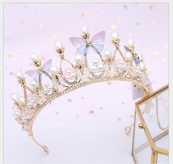 

crown golden baroque butterfly crown hair hoop children's headwear drilled ice and snow margin crown, Slivery;golden
