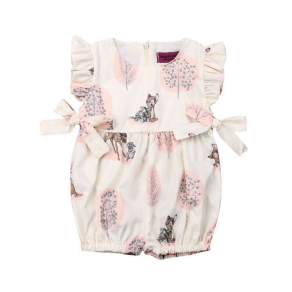 

0-24m summer lovely baby girls deer print romper newborn cotton clothing ruffle fly sleeve sunsuits baby girl zipper playsuits, Blue