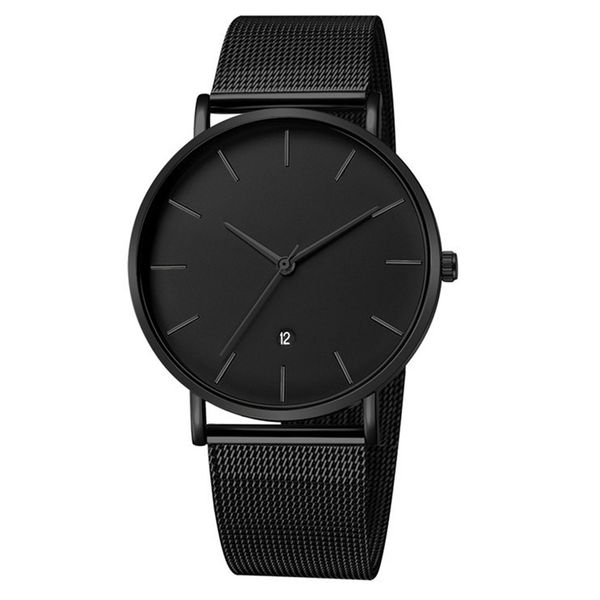 

men mesh belt durable pin buckled casual practical fashion wrist watch quartz students with digital calendar easy clean round, Slivery;brown