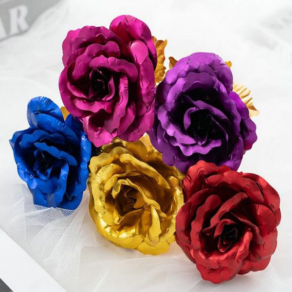 

2016 24k gold foil plated rose gold rose wedding decoration golden rose decor flower flores artificiales para decoracion dhl unusual eg