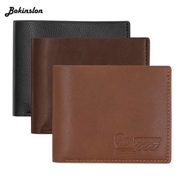 

bokinslon mens fashion wallet short casual simple wallet man solid color large capacity pu male, Red;black