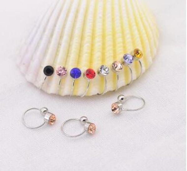 

17 colors clip on earrings for women 4mm crystal ear cuff jewelry fake piercing zinc alloy ear clips oringe girl gift, Silver