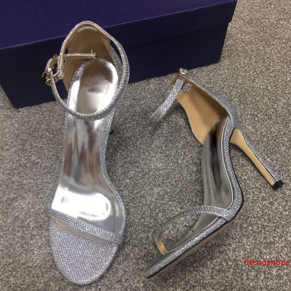 

silver high heel sandals women leather stiletto sandals classic ankle strap style shoes designer party wedding high heel sandals wholesale