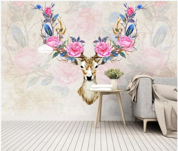 

3d wallpaper custom p european simple fashion hand painted small fresh moose head room home decor 3d wall murals wallpaper for walls 3 d
