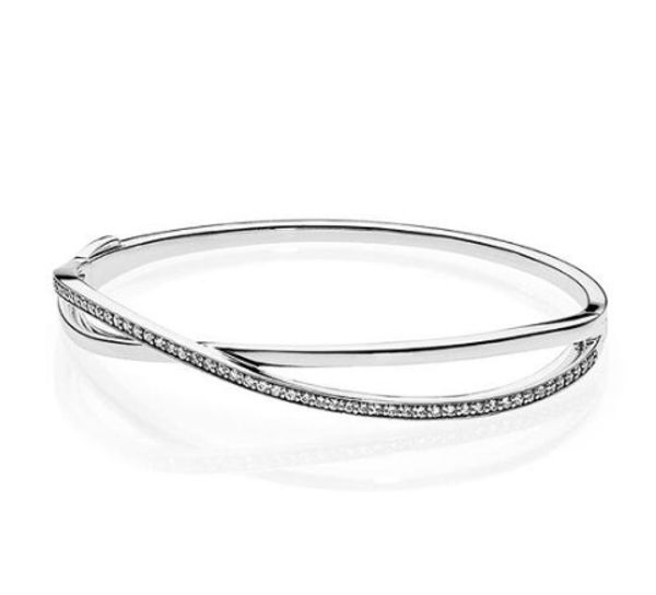 

new original 925 sterling silver quality galaxy entwined with cubic zirconia bangle bracelet fit bead charm diy fashion jewelry, Black