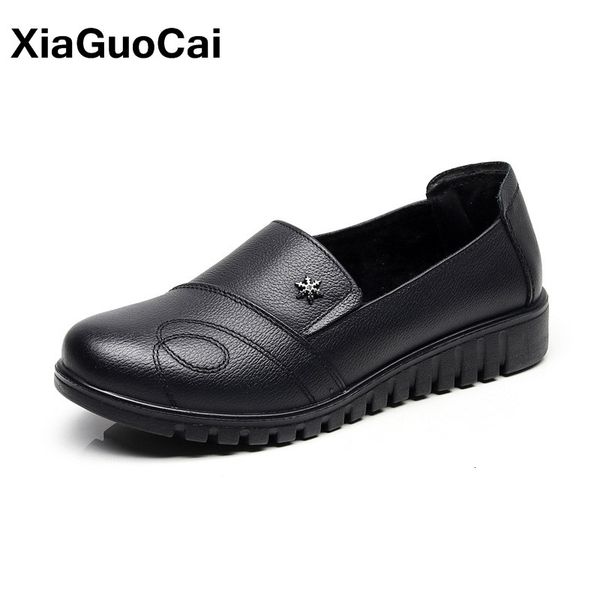 

women shoes spring autumn female loafers black soft genuine leather woman's flats lightweight slip-on old ladies footwear new