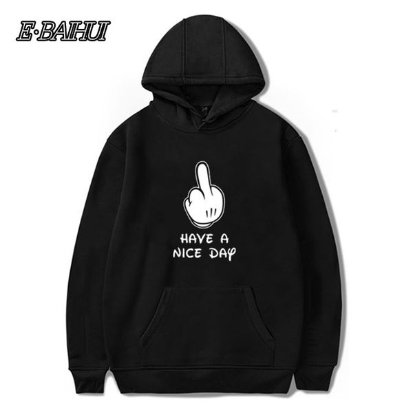 

e-baihui funny men hoodies casual erect middle finger long sleeve print novelty men pullover hooded sweatshirts wp-27, Black