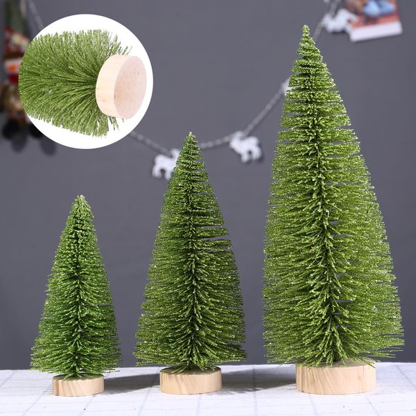 

3d mini christmas tree light green pine tree with wood base 1pc diy craft table xmas home decoration hanging ornaments gift toys