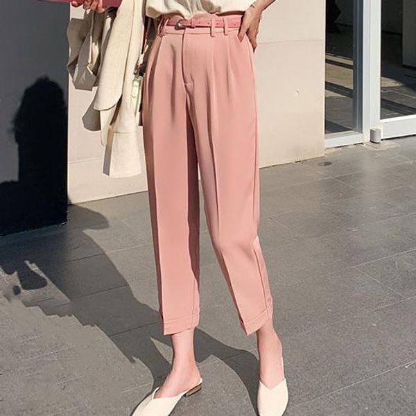 

2020 spring women casual sashes casual pants high waist elegant pencil pants work female femme trousers, Black;white