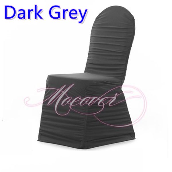 

dark grey colour ruffled chair covers universal lycra chair cover spandex pleated cover ruched wedding decoration on sale