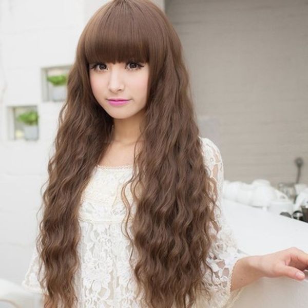 2019 Korean Style Natural Dark Brown Claret Color Fluffy Corn Blanching Fringe Wigs For Girls Daily Use Wig Natural Hair Nylon Wig From Qdiok88