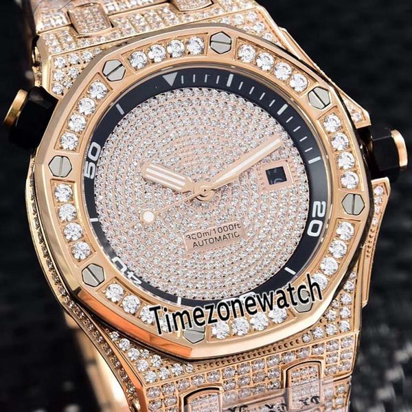 

best edition новый royal 15707 розовое золото all diamond case черный внутренние автоматические мужские часы с бриллиантами сапфировые часы, Slivery;brown