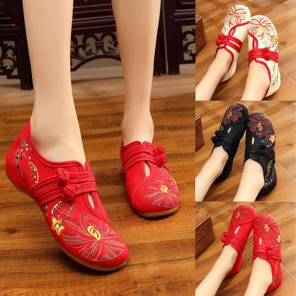 

women flat shoes 2019 firework embroidered cotton double buckles flats vintage casual shoes platform espadrilles summer, Black