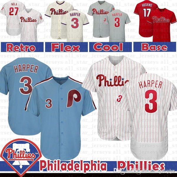 

Philadelphia 3 Bryce Harper Phillies Jersey 27 Aaron Nola 17 Rhys Hoskins Flex Cool Base Mesh Retro Harper Baseball Jerseys size m-xxxl