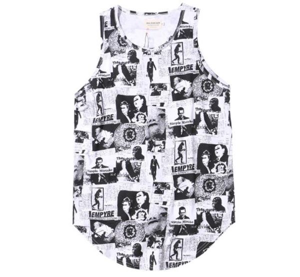 

2019 big for sam summer high street mens vest character image printing round collar fitness bottoming shirt vest, White;black