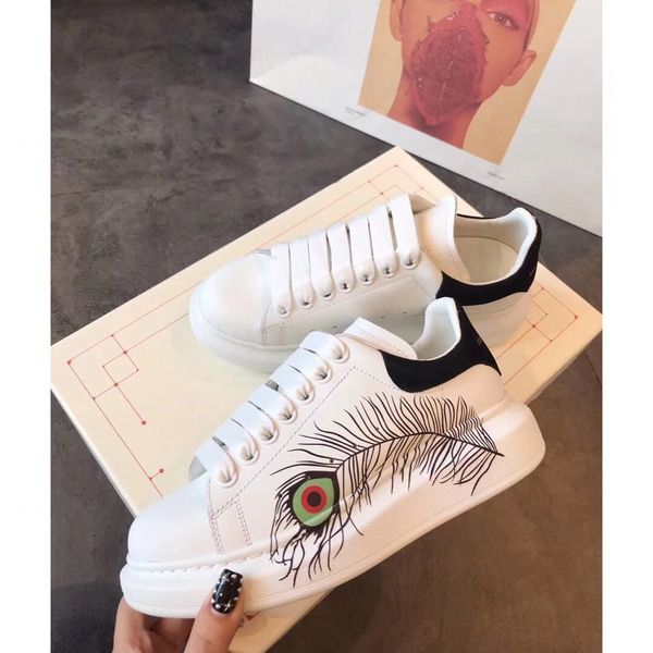 

platform men and women shoes wild vintage luxury white shoes women 2019 new leather 3d printing pattern casual board shoes, Black