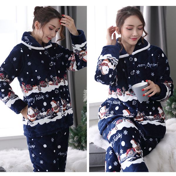 

christmas pyjamas women winter/autumn pajamas set long coat pant flannel loose size home warm 2019 sleepwear 2piece/set, Black;red