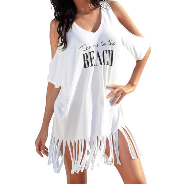 

womens tassel letters print baggy swimwear bikini cover-ups beach dress robe femme sukienki shein #201, Black;gray