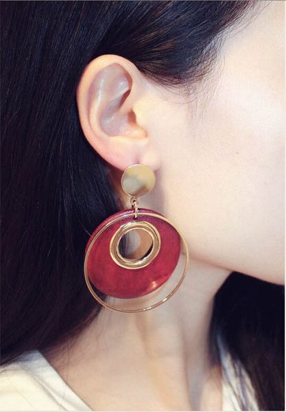 

fashion- black red 2 color earrings, european and american hyperbole big round temperament ear nail, log eardrop, Silver