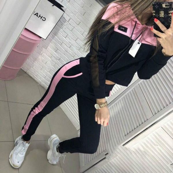 

2019 spring female tracksuit long sleeve hoodies outfits two piece set sweatshirts + pants zipper clothing sets sport suit #831, White