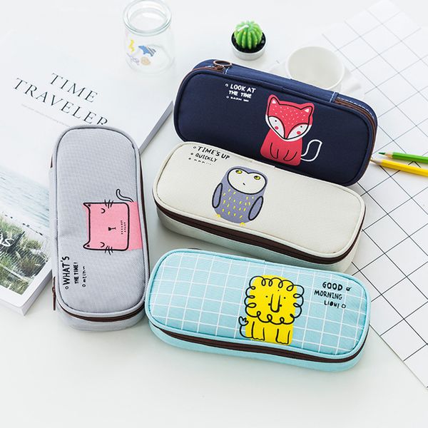 

canvas pencil bag cute school supplies pencil box canvas stationery high-capacity multi-functional pen bag flip-case