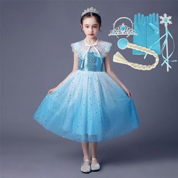 

sequined dress for girls summer princess costume kids snow queen cosplay clothing children carnival elza party dressy robes, Red;yellow